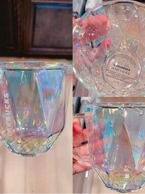 Starbucks Iridescent Faceted Glass Mug - Pink Blue Green Purple Sheen